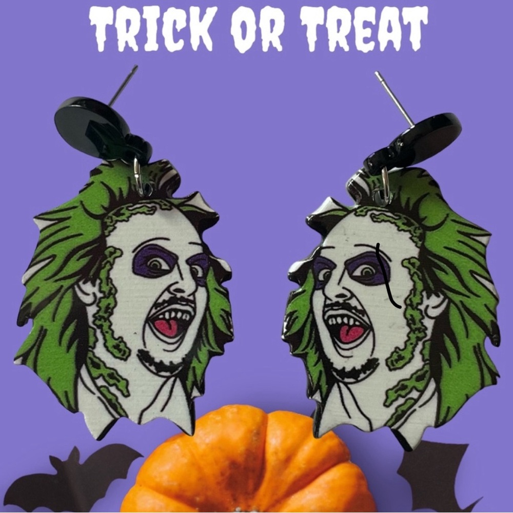 BeetleJuice Face Halloween Earrings Fun Post Dangle Earrings